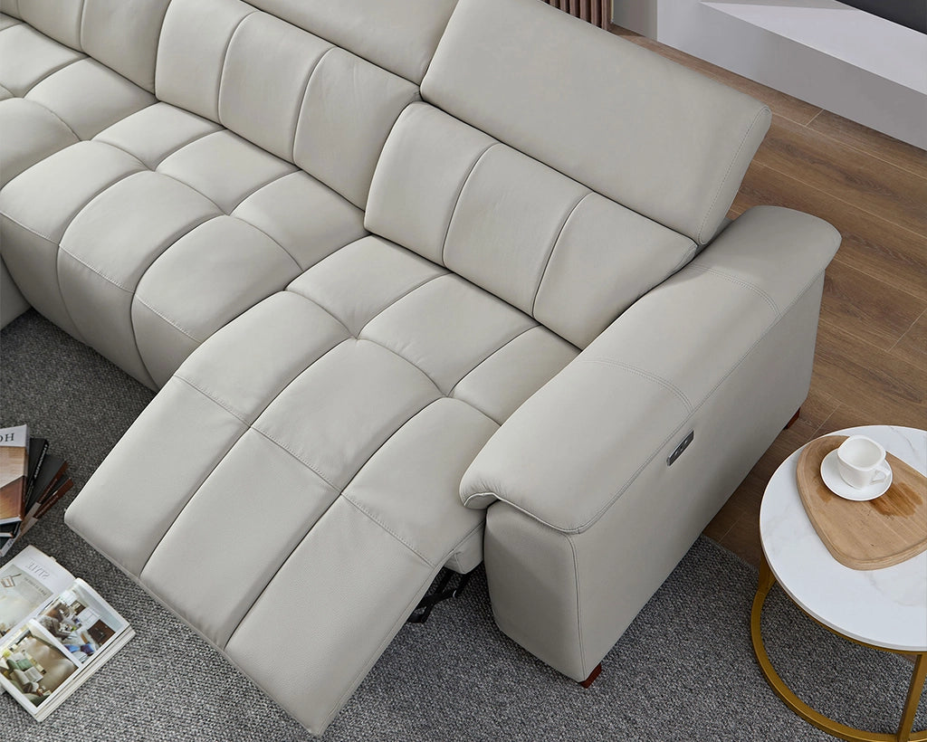 Modern Power Reclining Leather Sofa with Theater Seating & USB Port