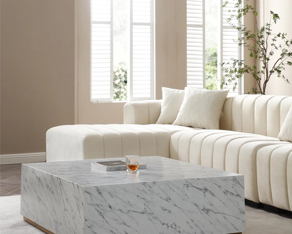 139'' Channel Velvet Material Tufted Sofa Velvet Upholstered Left Chaise Modular Sofa beige