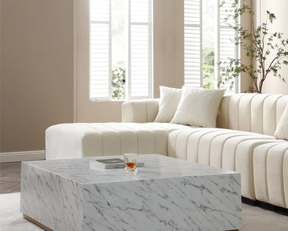 139'' Channel Velvet Material Tufted Sofa Velvet Upholstered Left Chaise Modular Sofa beige