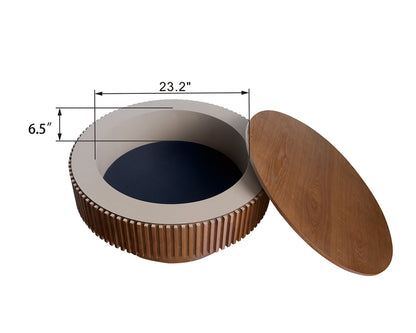 31.5'' Round Coffee Table with Storage Solid Wood Veneered
