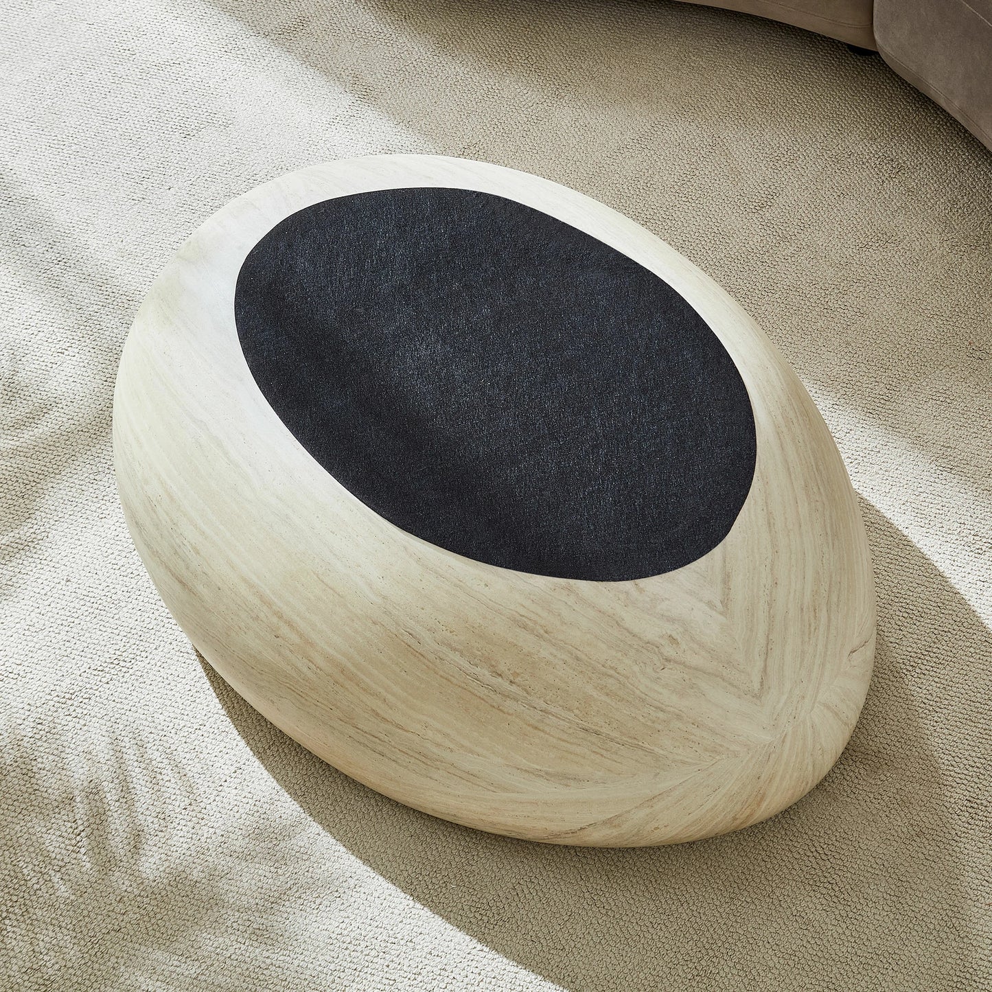43.31" Elliptical Fiberglass Coffee Table – Matte Rock Texture, No Assembly