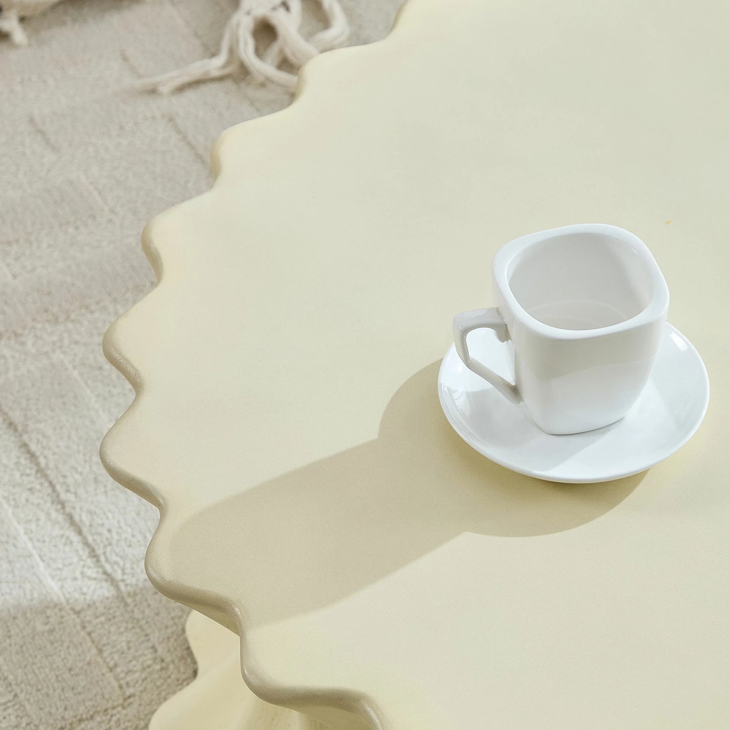 35.04" Oval Fiberglass Coffee Table – No Assembly, Vintage Beige