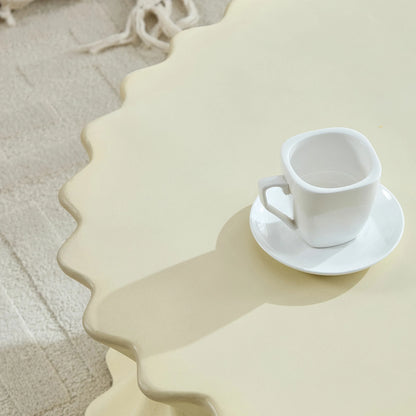 35.04" Oval Fiberglass Coffee Table – No Assembly, Vintage Beige