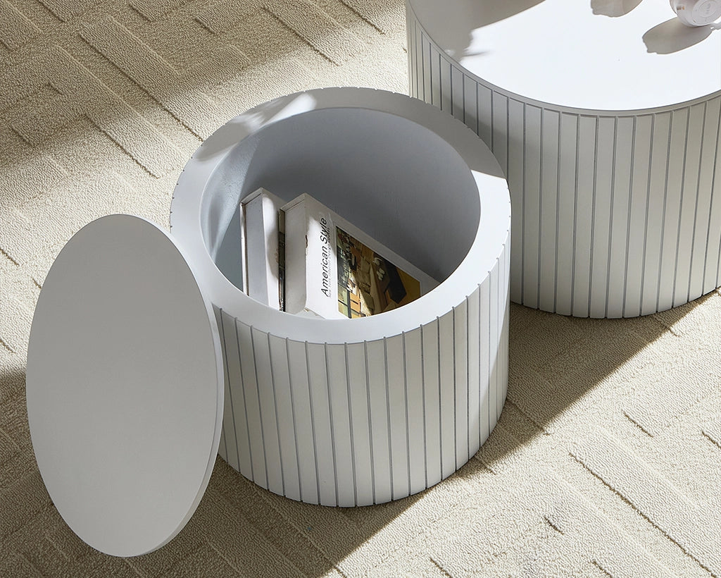 Handcrafted Round MDF Nesting Tables, 2-Piece Set with Storage