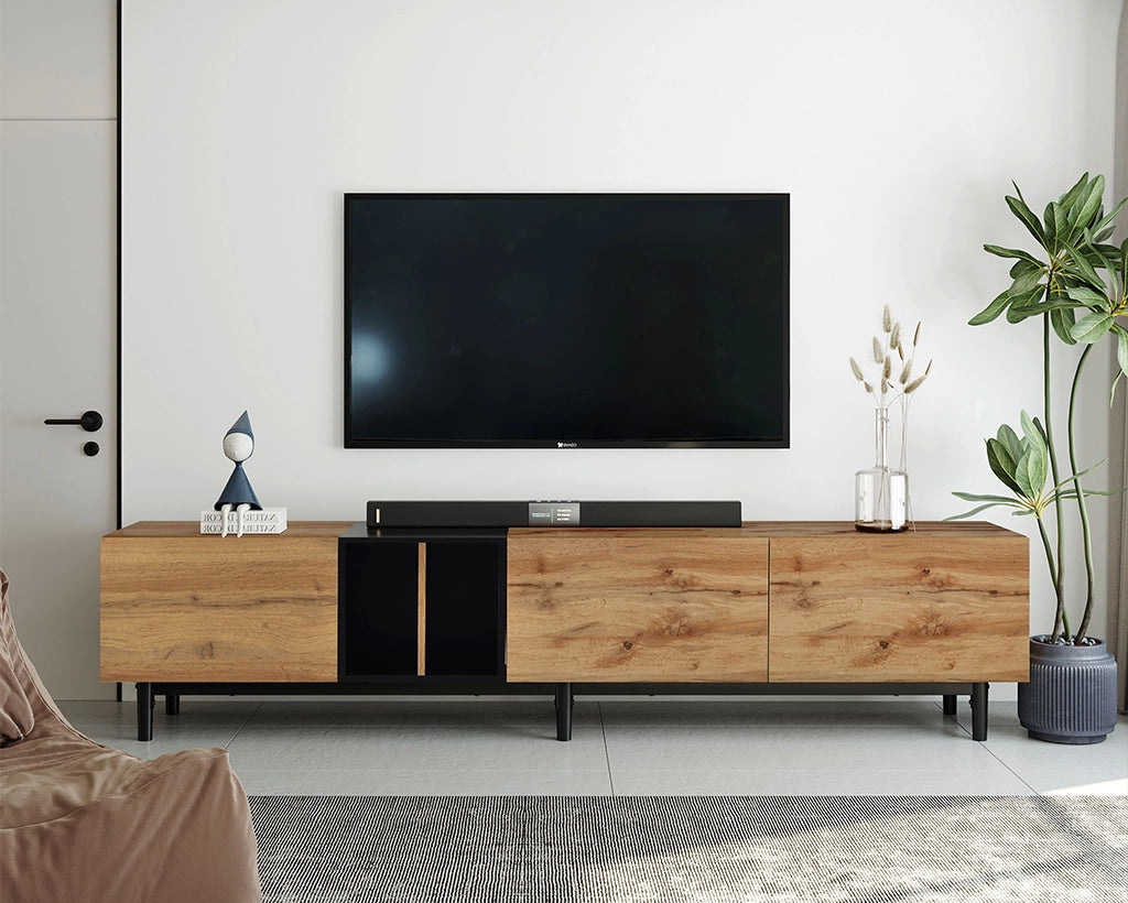 76.80" Modern TV Stand for 80'' TV with 3 Doors, Media Console Table