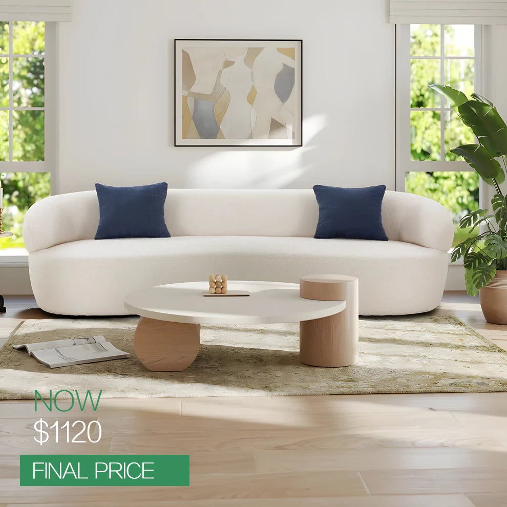 Crescent  Mid-Century Modern 3-Seat Curved Cloud Sofa – Boucle Fabric Couch