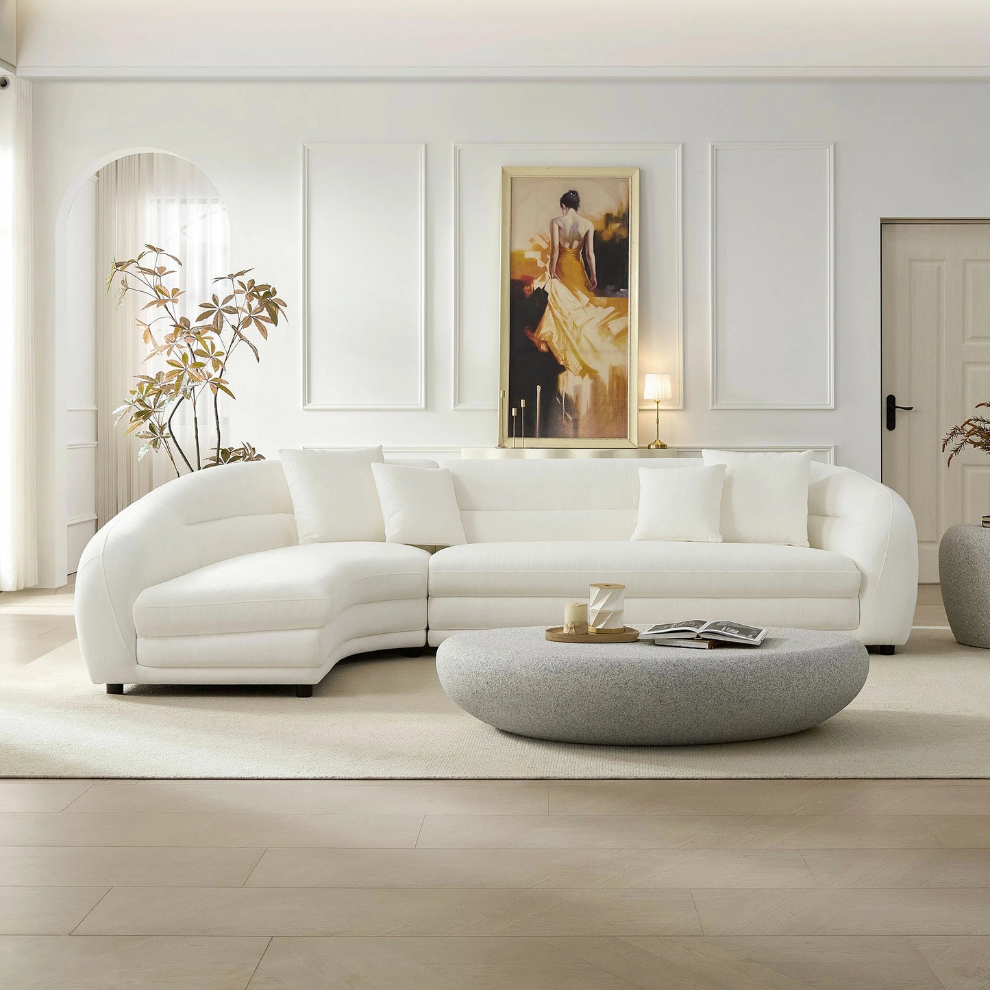 125" Curved Modular Left/Right L-Shape Sofa – Comfy with Pillows, Upholstered