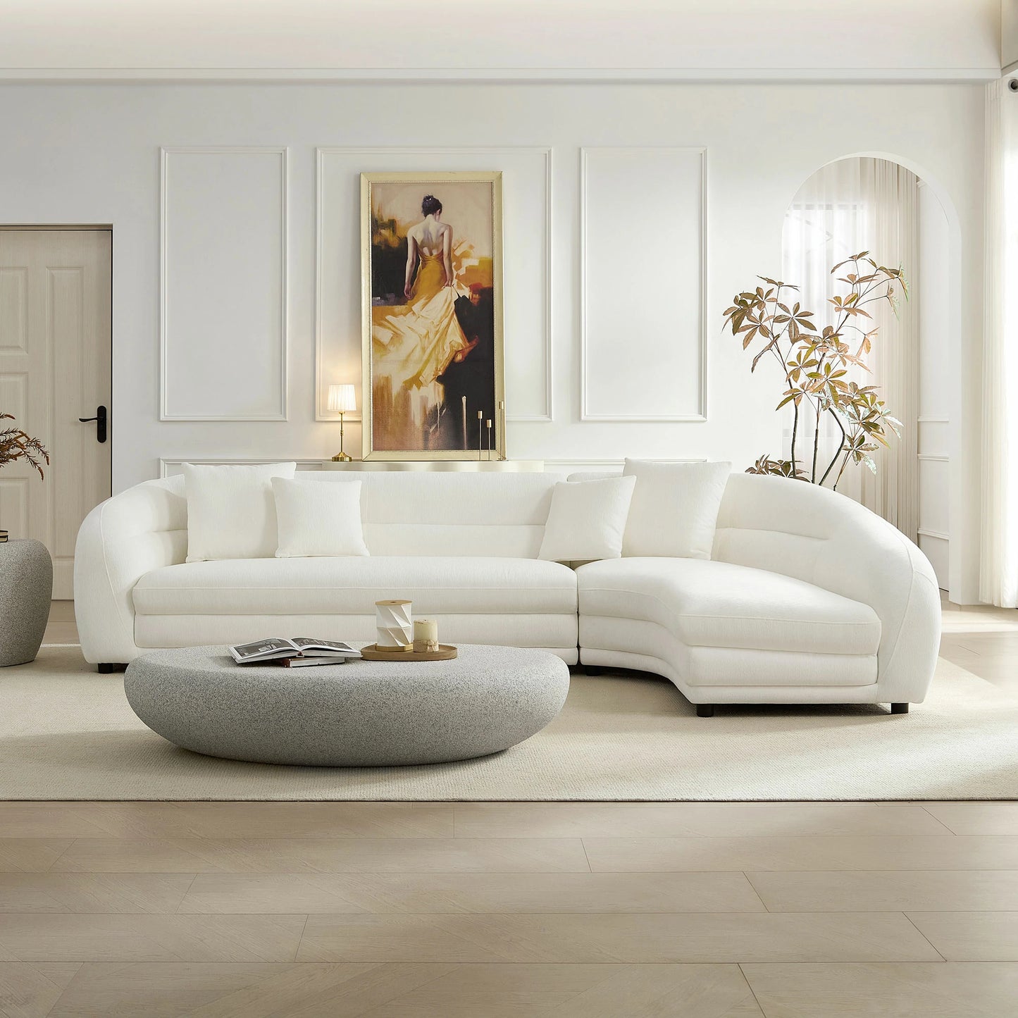 125" Curved Modular Left/Right L-Shape Sofa – Comfy with Pillows, Upholstered