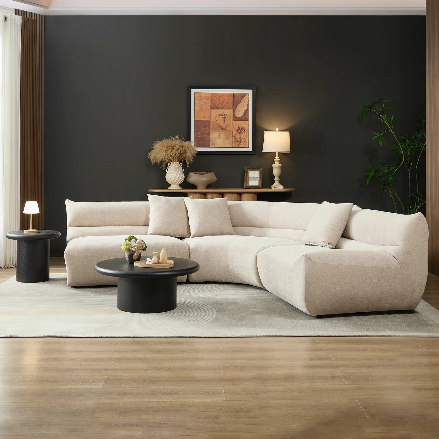 3-Piece Modular Curved Sofa – Free-Form, 3 Pillows, Upholstered