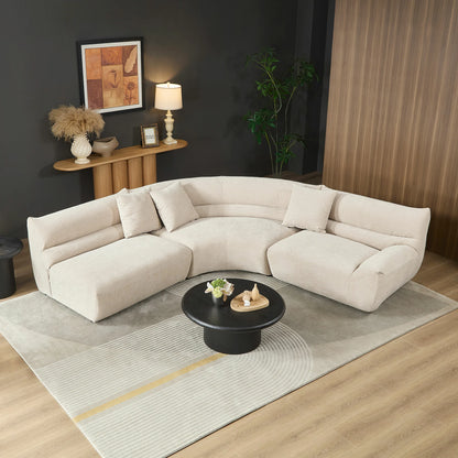 3-Piece Modular Curved Sofa – Free-Form, 3 Pillows, Upholstered
