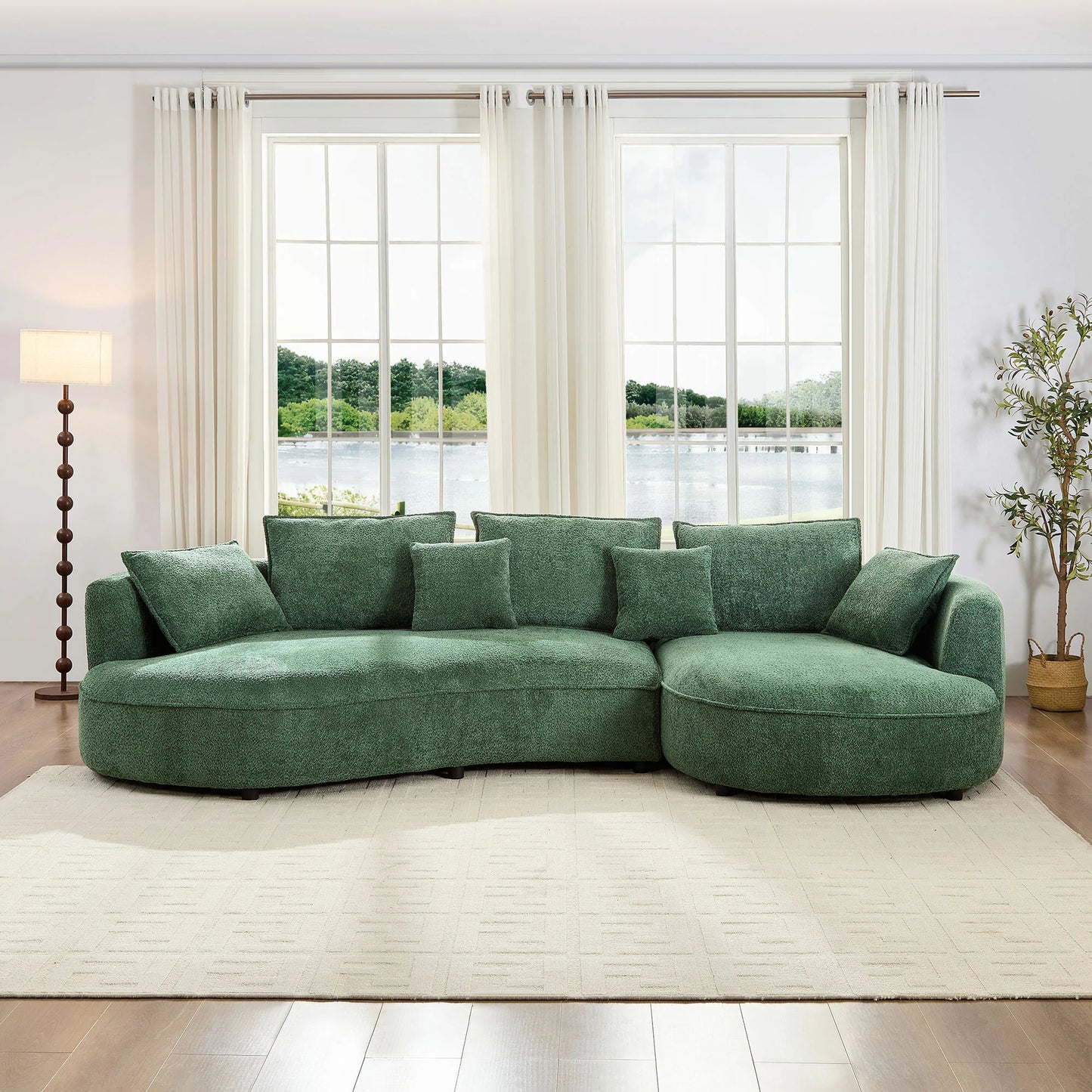 Oversized Curved Sectional Sofa with Left & Right Facing Chaise - Green