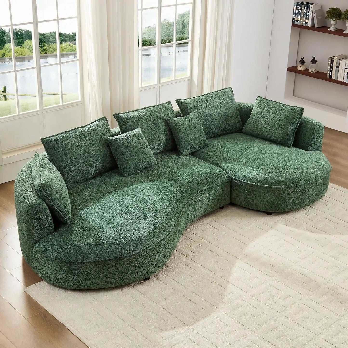 Oversized Curved Sectional Sofa with Left & Right Facing Chaise - Green