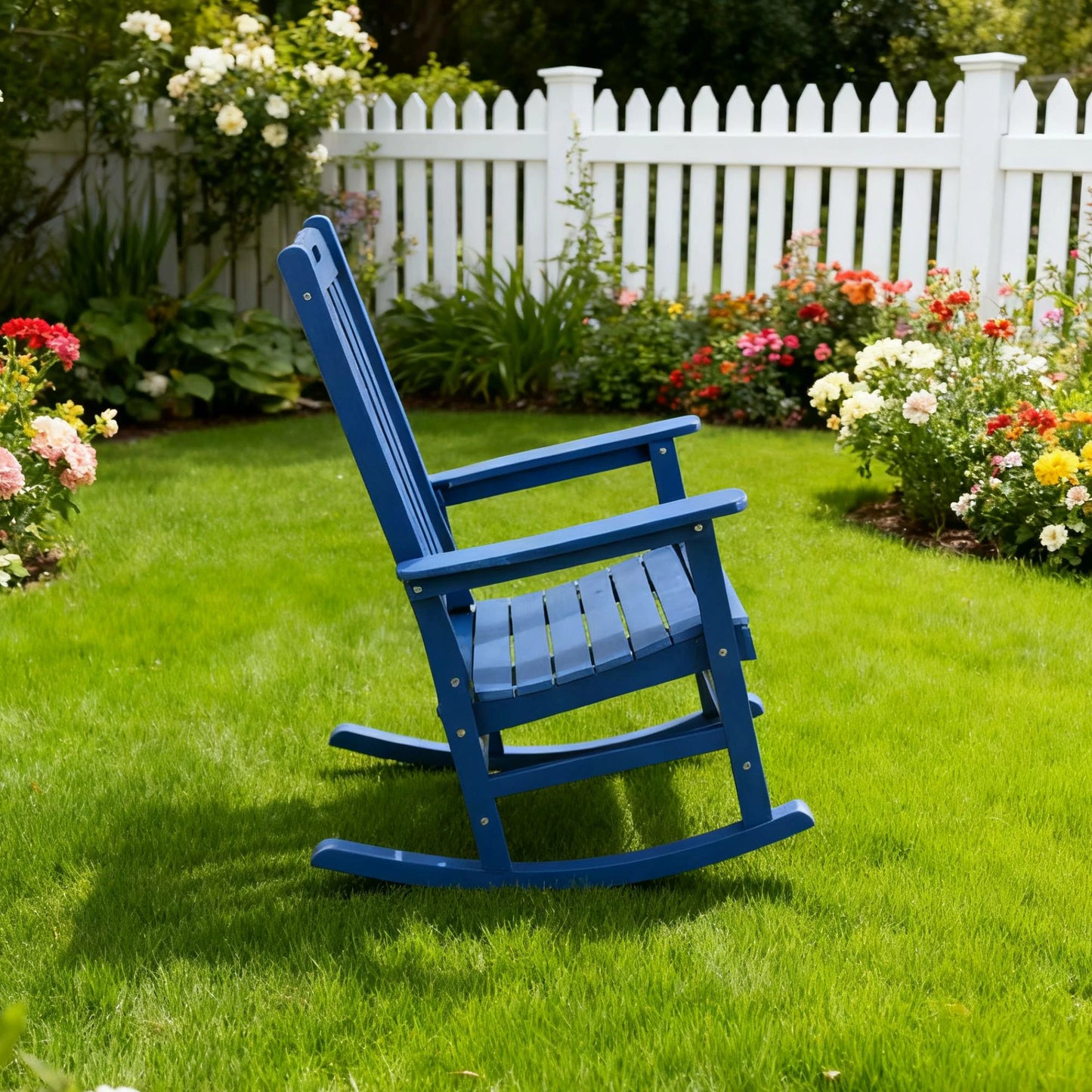 All-Weather Outdoor Rocking Chair in Navy Blue, HIPS & Steel