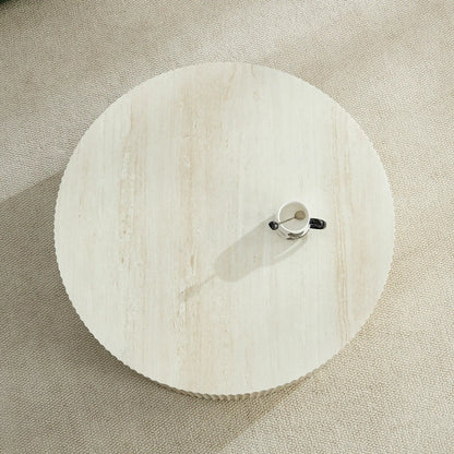 Faux Travertine Round Coffee Table with Eye-Catching Relief Design