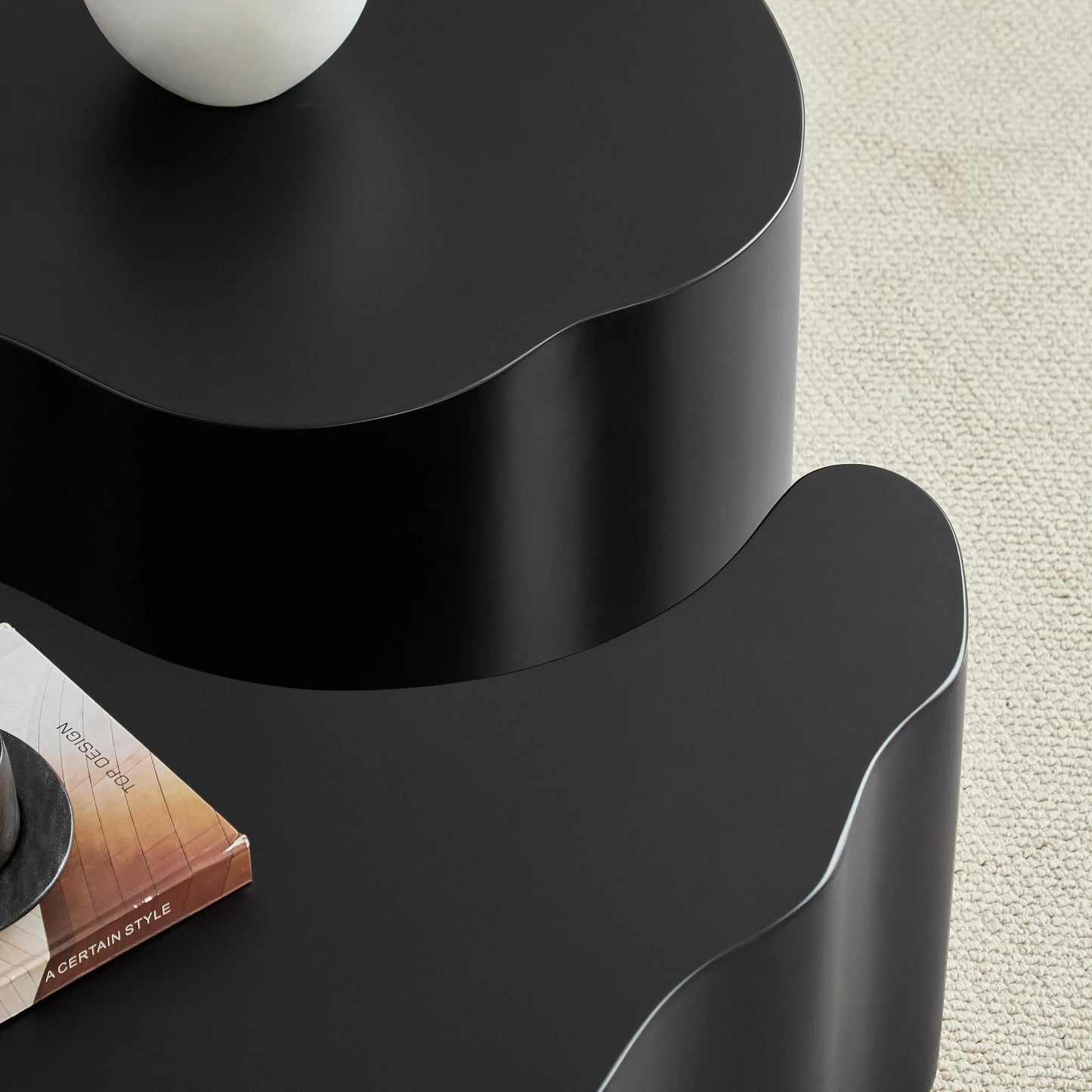 Unique Shape MDF Nesting Table Set of 2 - No Assembly, Black