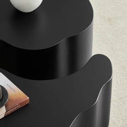 Unique Shape MDF Nesting Table Set of 2 - No Assembly, Black
