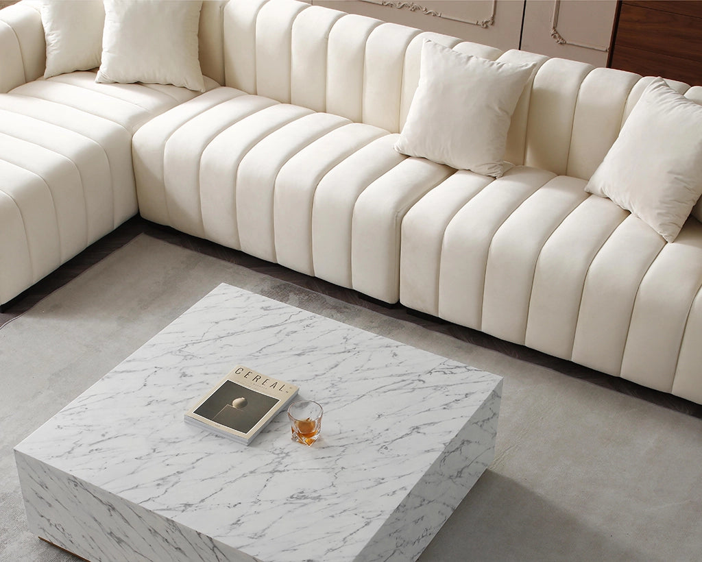 139'' Channel Velvet Material Tufted Sofa Velvet Upholstered Left Chaise Modular Sofa beige