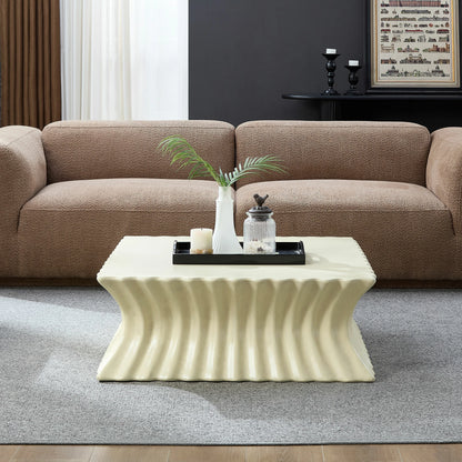 35.43" Square Fiberglass Coffee Table – No Assembly, Beige