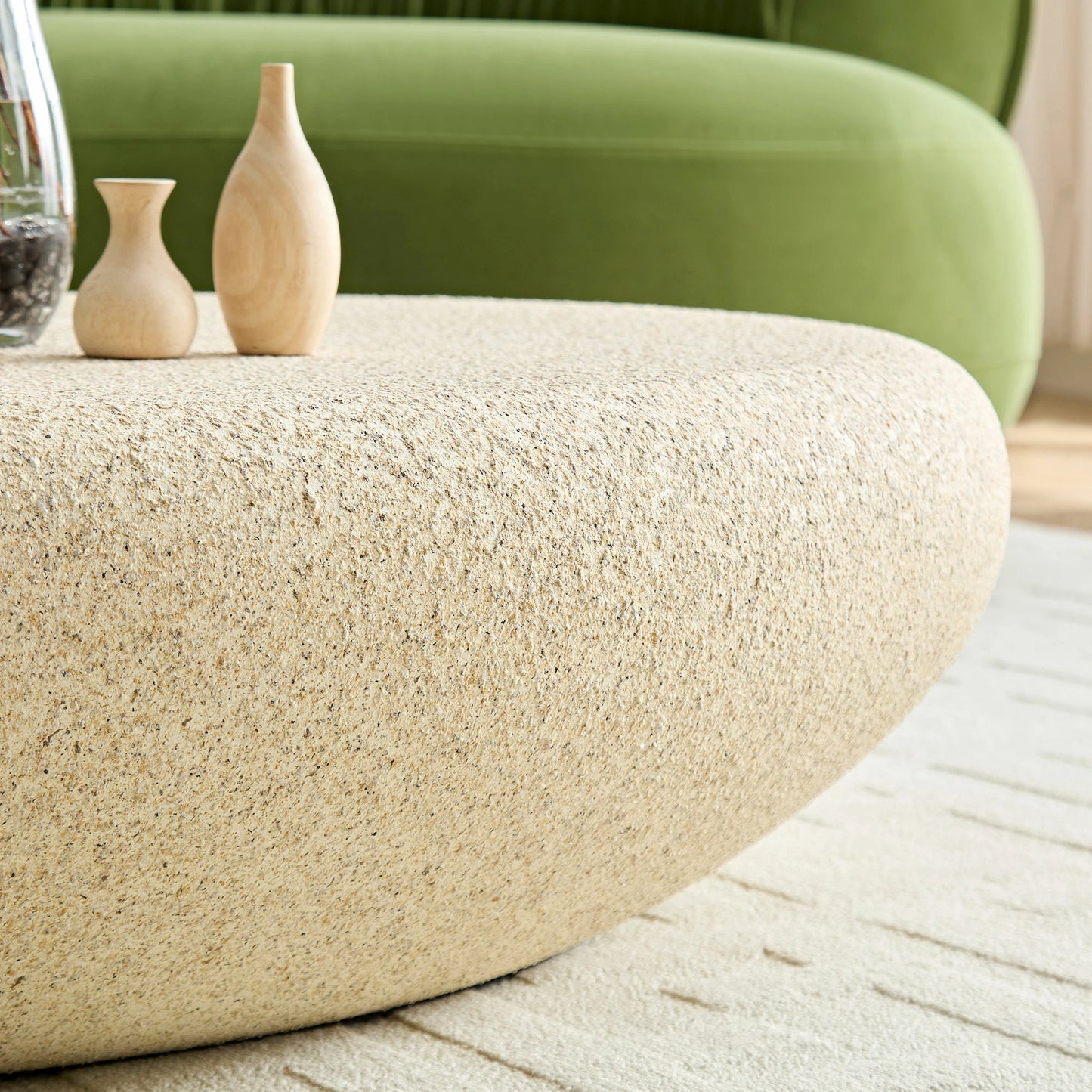 53.35" Elliptical Fiberglass Coffee Table – Matte Rock Texture, No Assembly