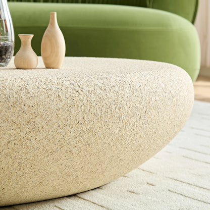 53.35" Elliptical Fiberglass Coffee Table – Matte Rock Texture, No Assembly