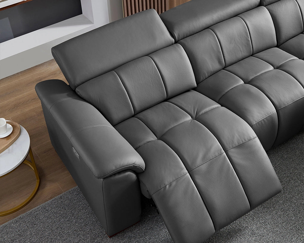 Electric Right-Facing L-Shaped Leather Recliner with USB Port