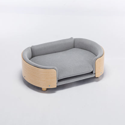 30.70”Scandinavian Elevated Dog Bed with Wood Legs & Velvet Cushion