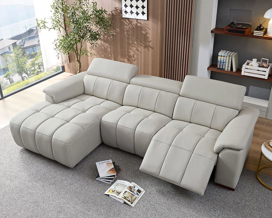 Modern Power Reclining Leather Sofa with Theater Seating & USB Port