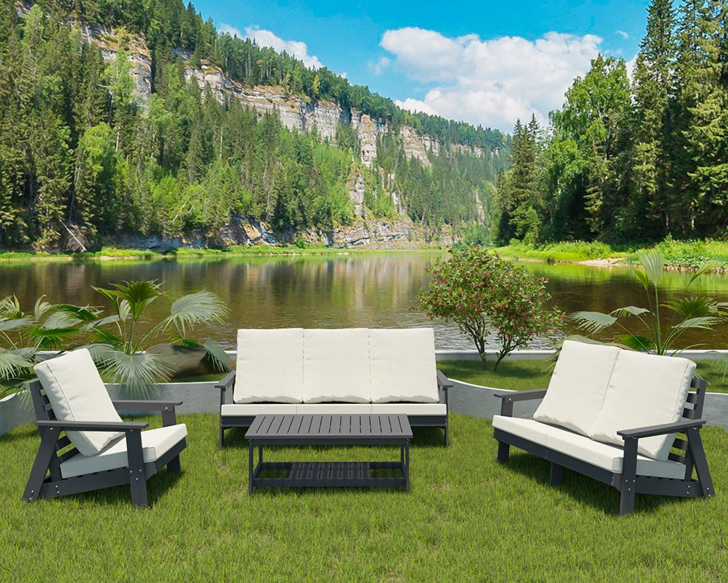 HIPS Loveseat with Cushion, Wood Grain Outdoor Garden Sofa