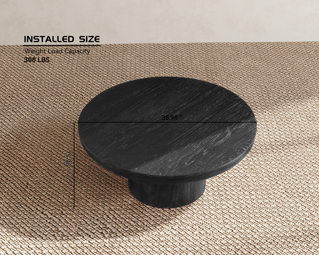 35.98'' Round Wood Veneer Coffee Table with Cylindrical Legs – Modern Side Table