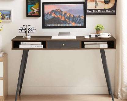 47.24" Mid Century Desk with USB Ports and Power Outlet, Modern Writing Study Desk with Drawers
