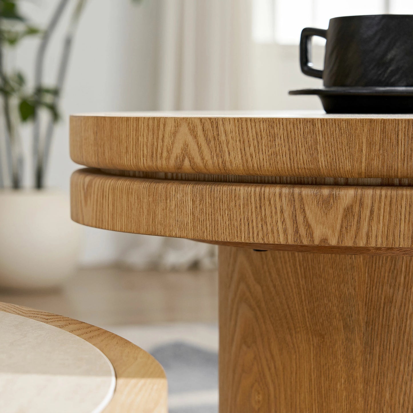 19.49" Round MDF Side Table – Sintered Stone Top, Natural
