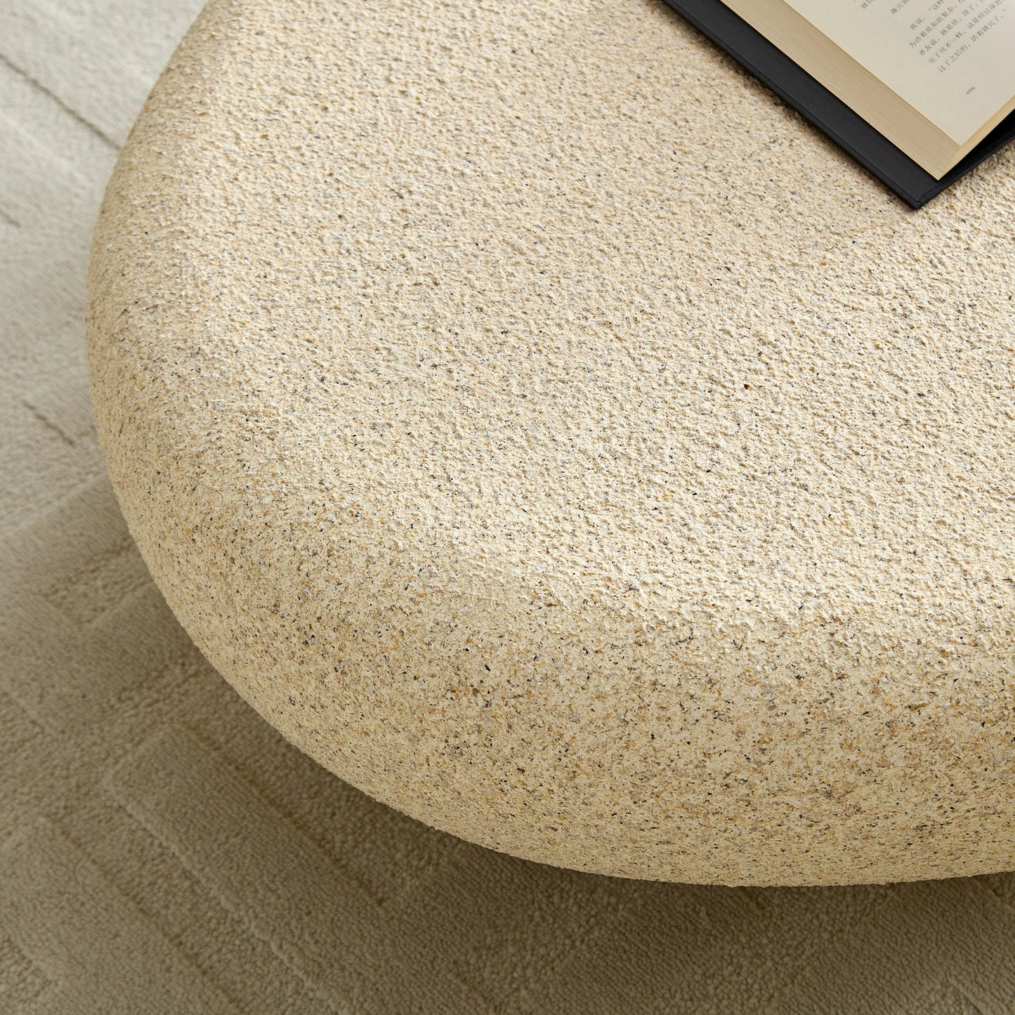 53.35" Elliptical Fiberglass Coffee Table – Matte Rock Texture, No Assembly