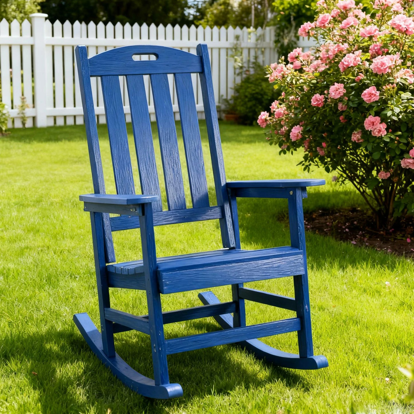 All-Weather Outdoor Rocking Chair in Navy Blue, HIPS & Steel