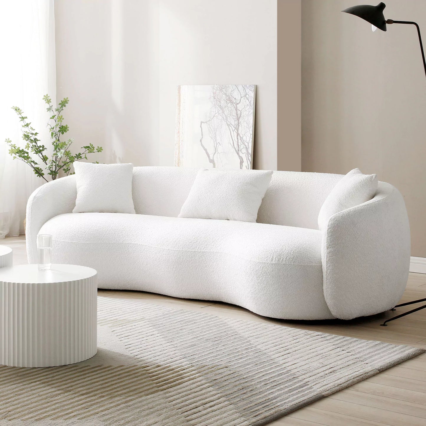 94.00" Cloud Cluster Modern Curved 4-Seat Boucle Sofa – Off-White Fabric Couch