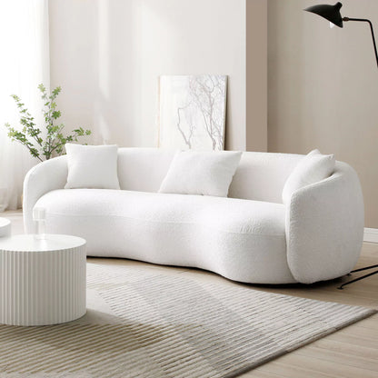 94.00" Cloud Cluster Modern Curved 4-Seat Boucle Sofa – Off-White Fabric Couch