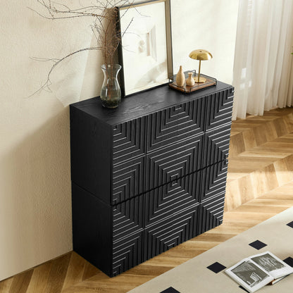 Wooden Side Cabinet – Geometric Embossed Relief, 2 Drawers