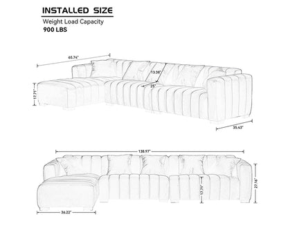 139'' Channel Velvet Material Tufted Sofa Velvet Upholstered Left Chaise Modular Sofa beige
