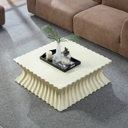 35.43" Square Fiberglass Coffee Table – No Assembly, Beige