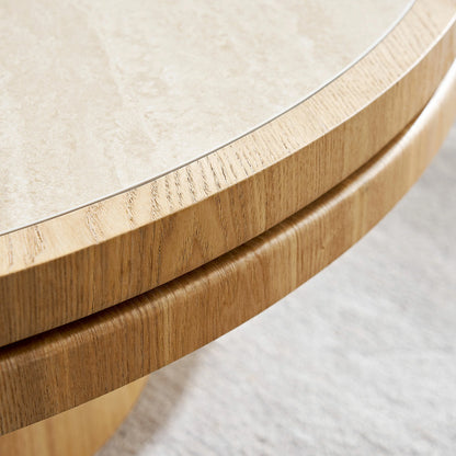 35.43" Sintered Stone Coffee Table – MDF Pedestal, Easy Assembly