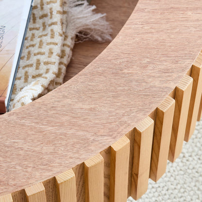 31.49" Round Coffee Table with Storage & Pedestal Base - Multi-Color