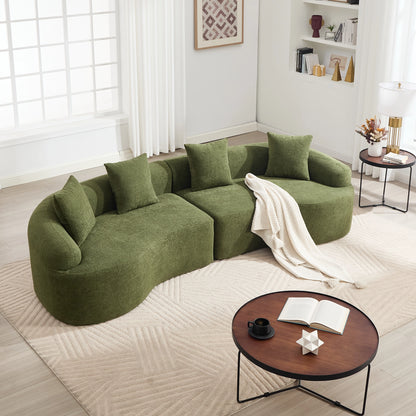 Blue Curved Modular Sectional Sofa, 110" Sleeper with High-Density Chenille