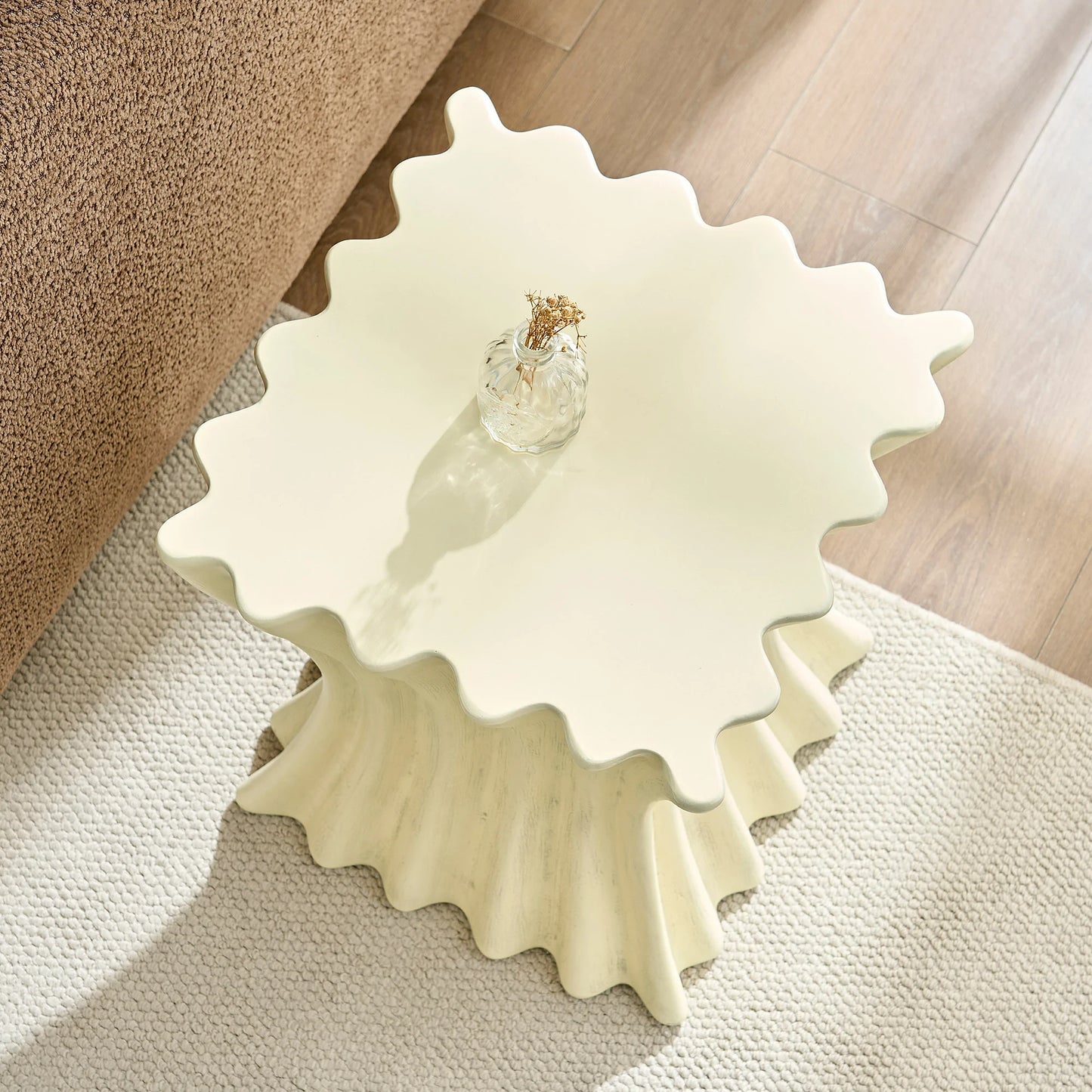 15.16" Vintage Fiberglass Side Table – No Assembly, Beige