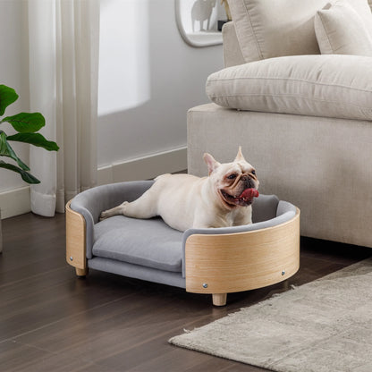 30.70”Scandinavian Elevated Dog Bed with Wood Legs & Velvet Cushion