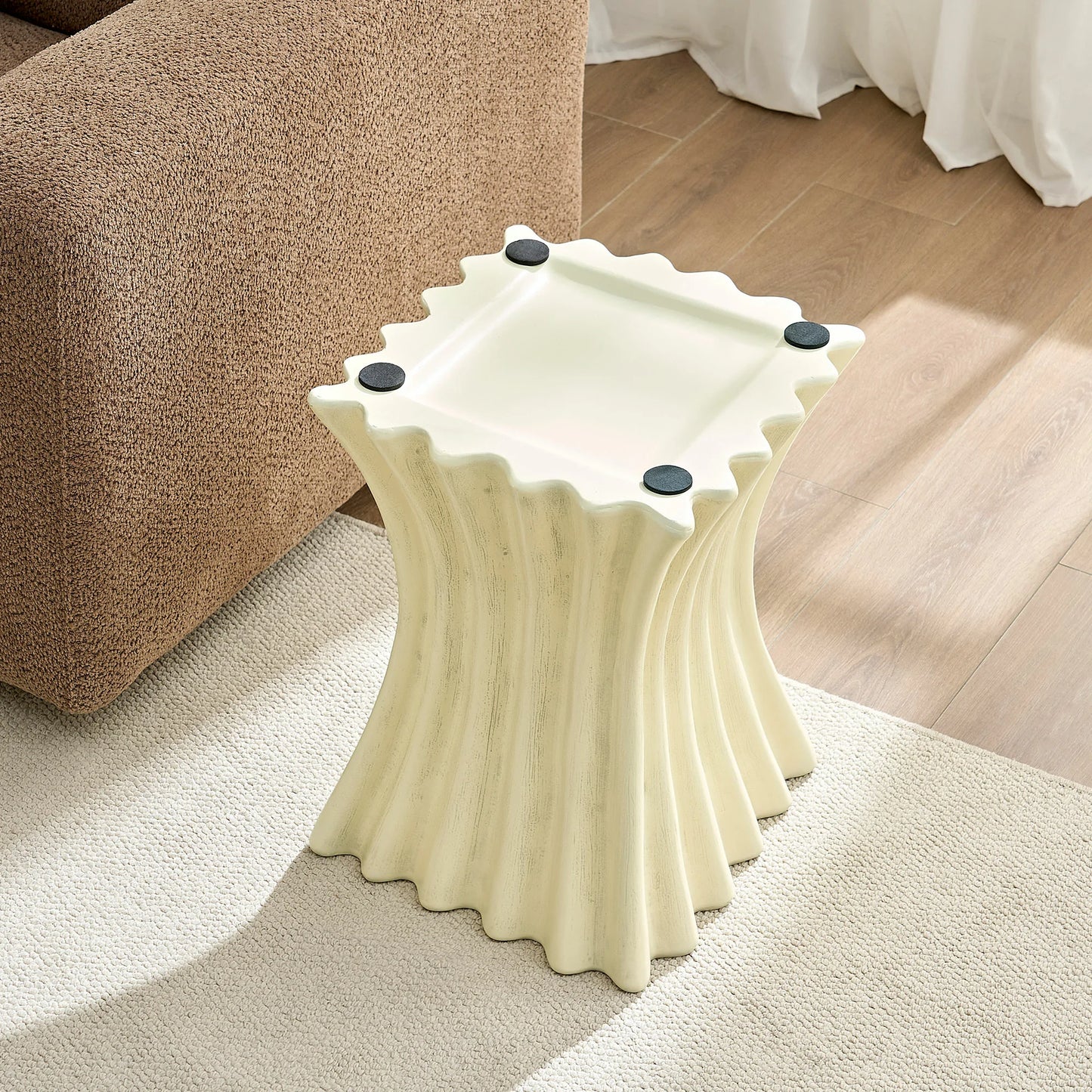 15.16" Vintage Fiberglass Side Table – No Assembly, Beige