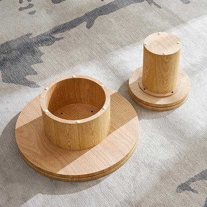 Set of 2 Round Coffee Tables – Sintered Stone Top, Walnut