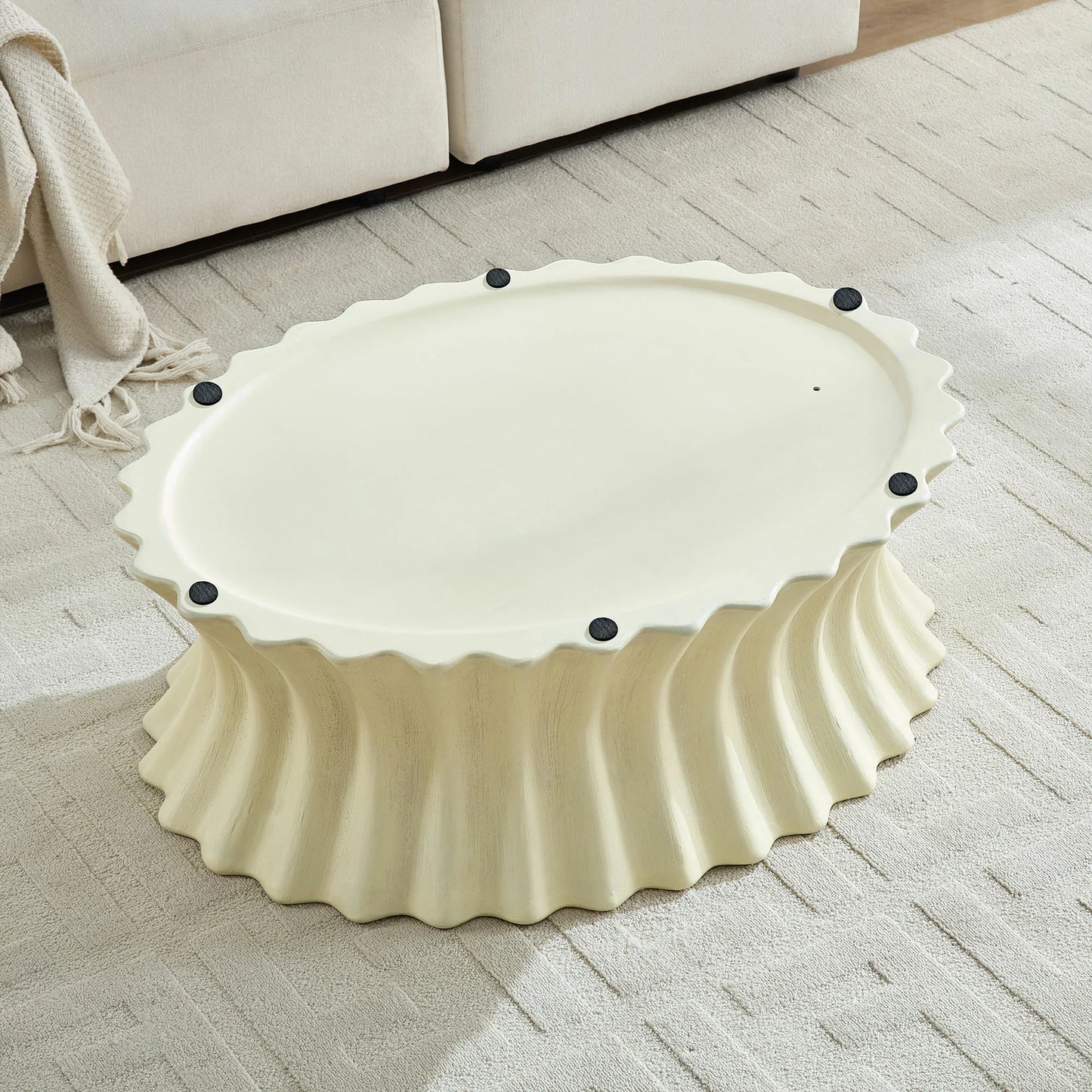 35.04" Oval Fiberglass Coffee Table – No Assembly, Vintage Beige