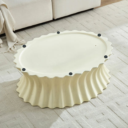 35.04" Oval Fiberglass Coffee Table – No Assembly, Vintage Beige