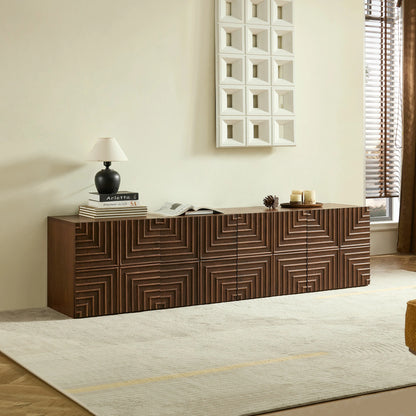 Wooden Side Cabinet – Geometric Embossed Relief, 2 Drawers