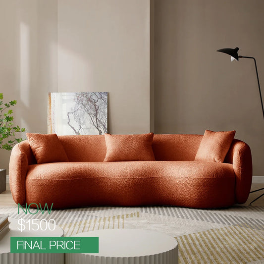 94.00" Cloud Cluster Modern Curved 4-Seat Boucle Sofa – Off-White Fabric Couch