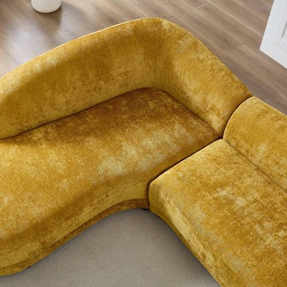 113.78" Mid-Century Chaise Sofa – Right Facing, Upholstered, Yellow